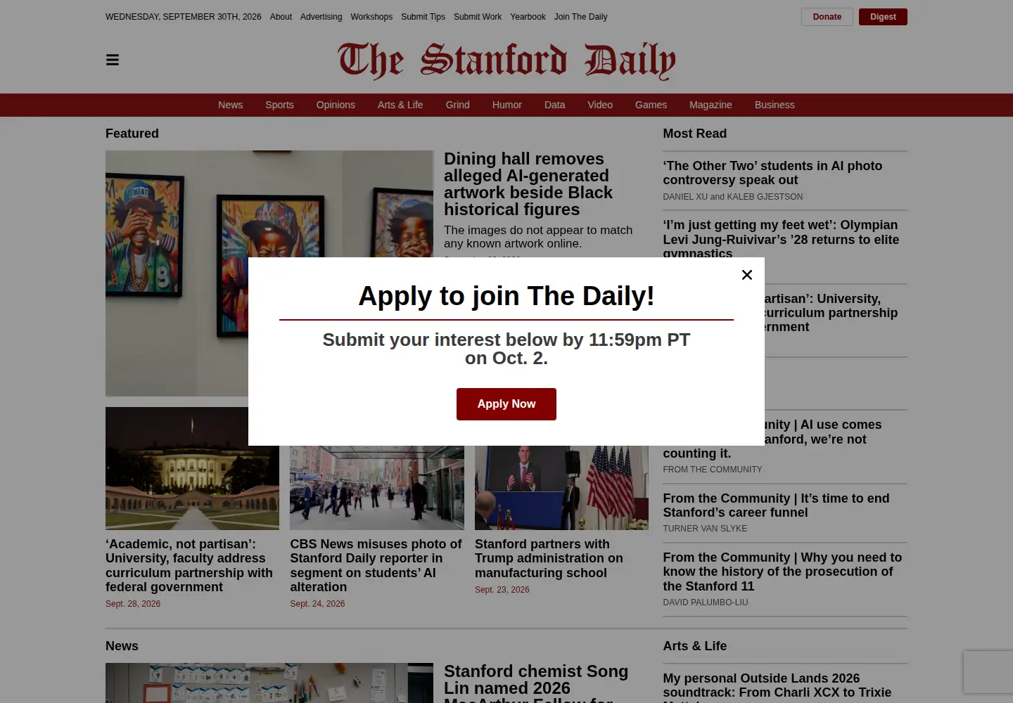 Screenshot of stanforddaily.com