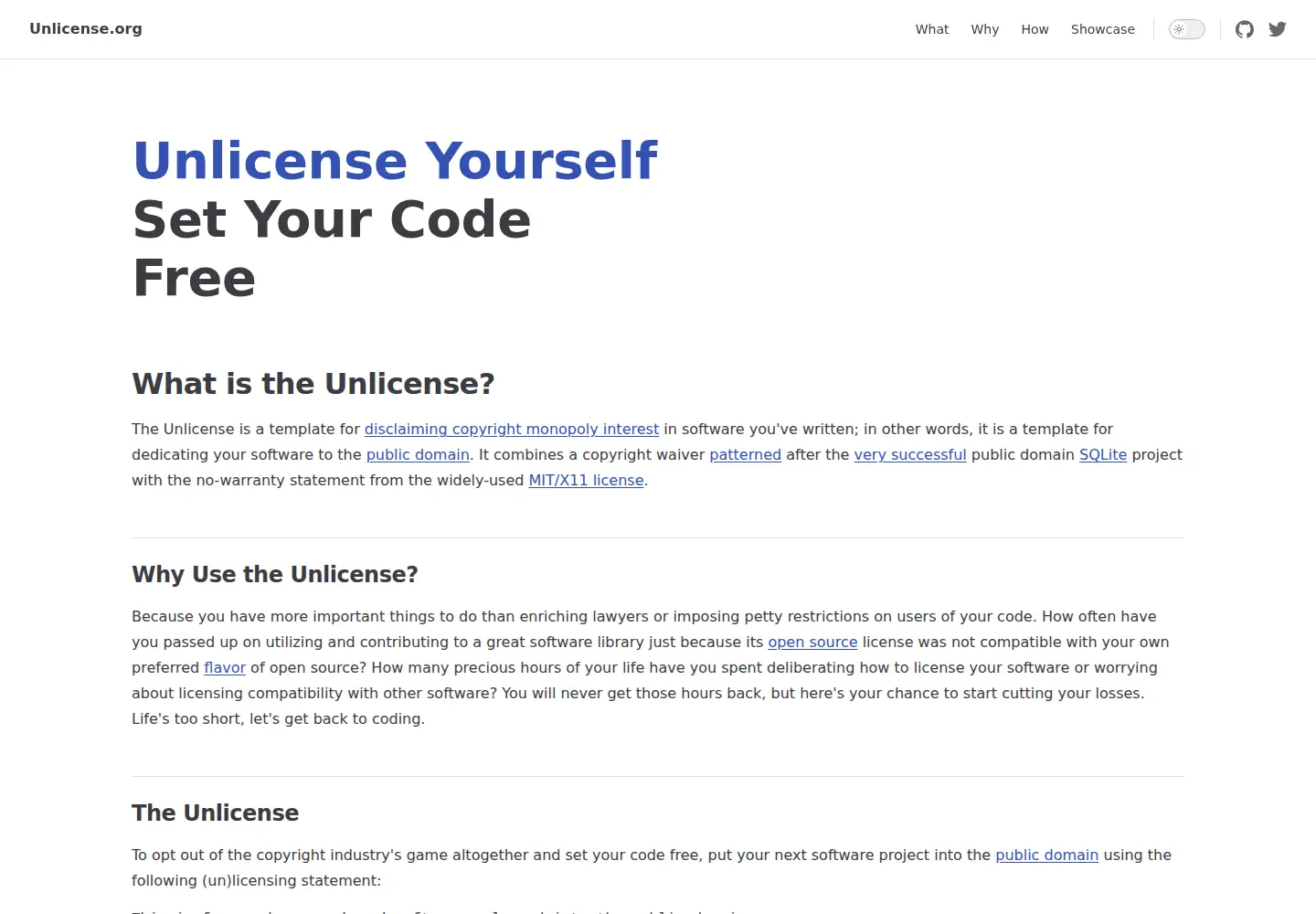 Captured homepage of unlicense.org in the current scan