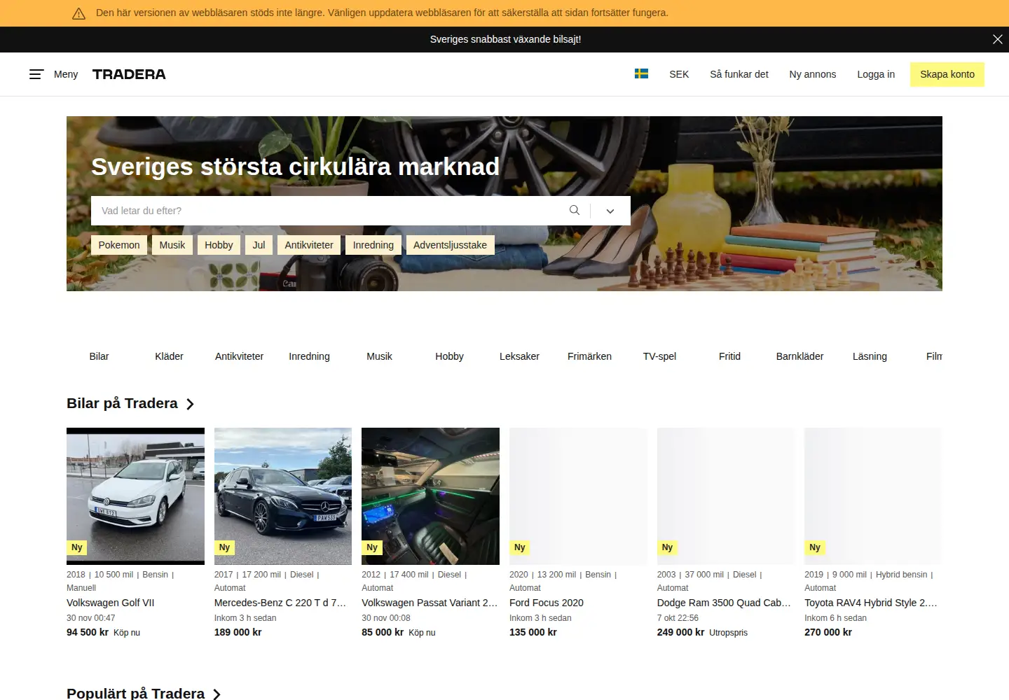 Screenshot of tradera.com