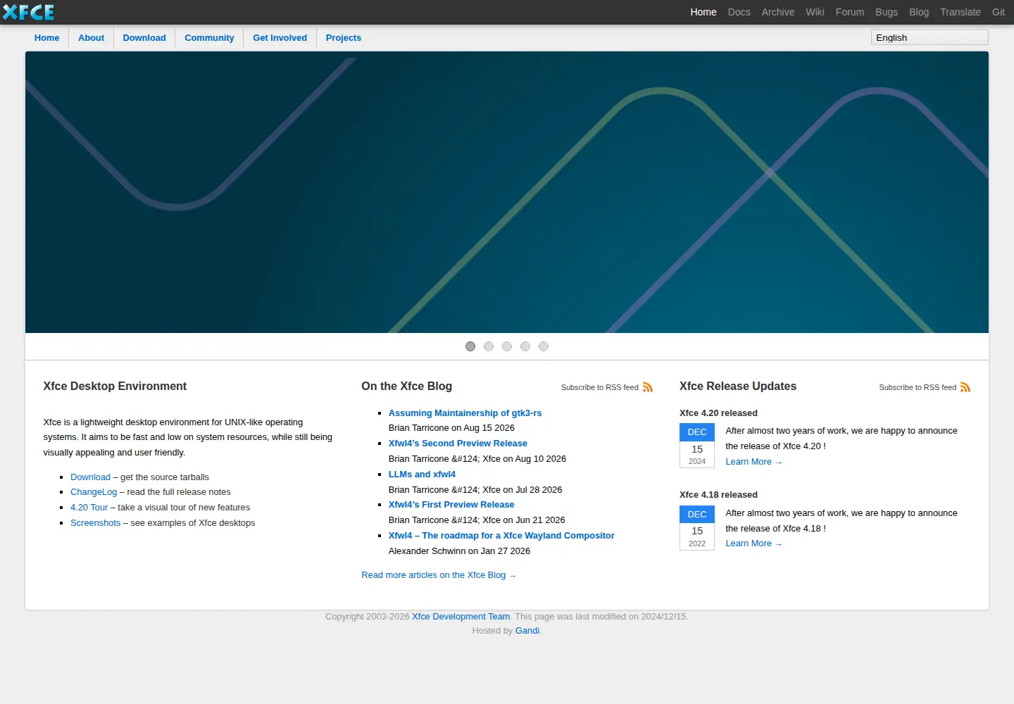 Screenshot of xfce.org