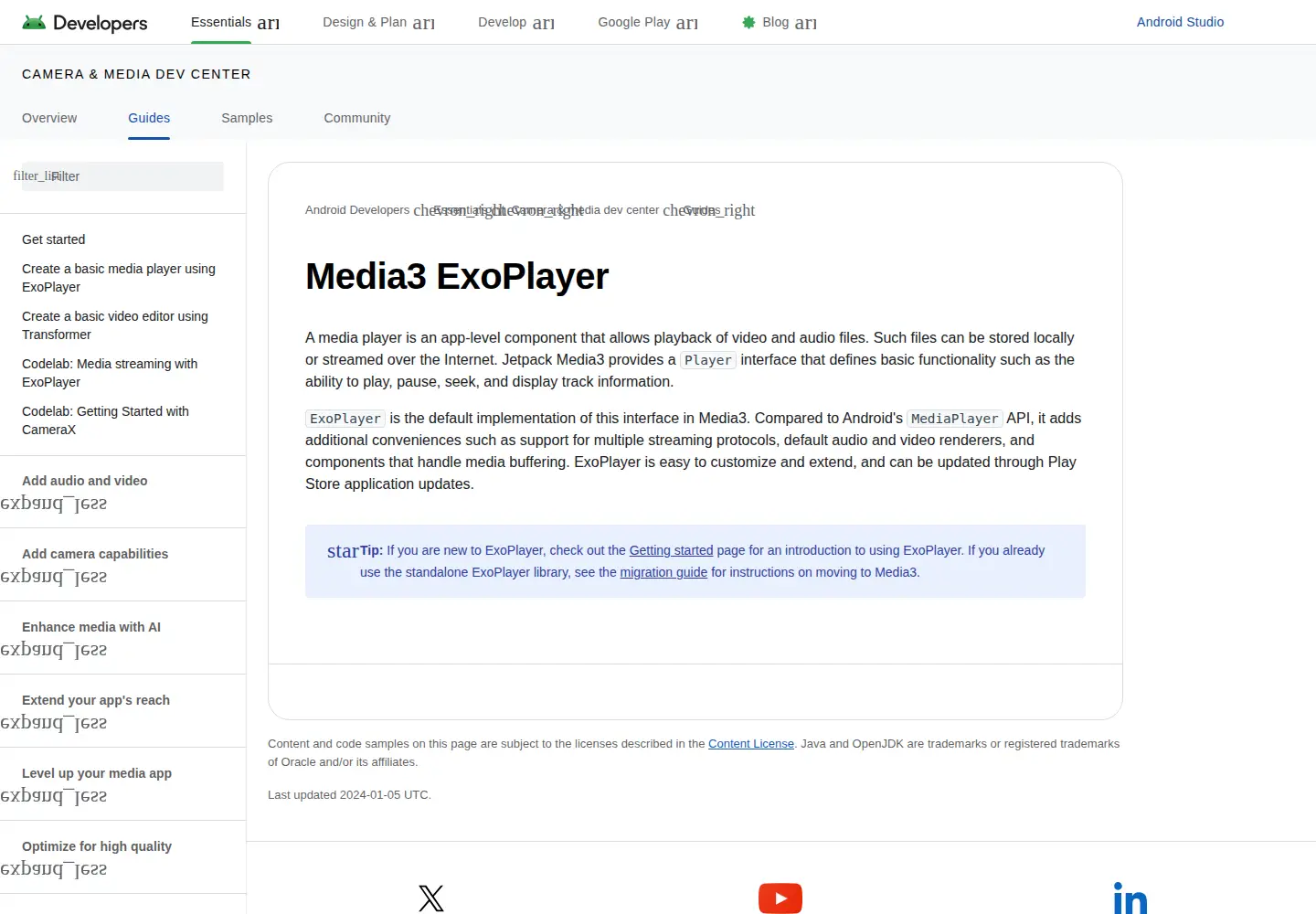 Screenshot of exoplayer.dev