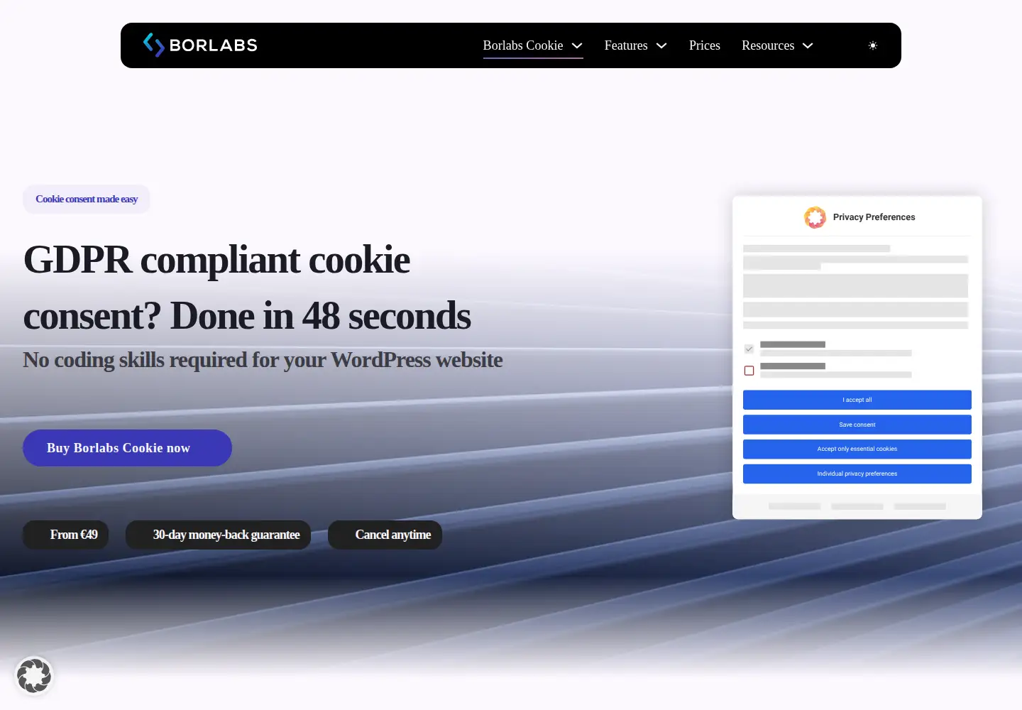 Screenshot of borlabs.io