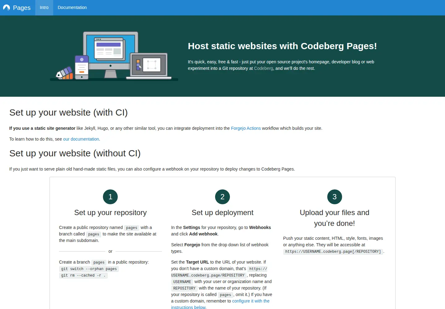Screenshot of codeberg.page