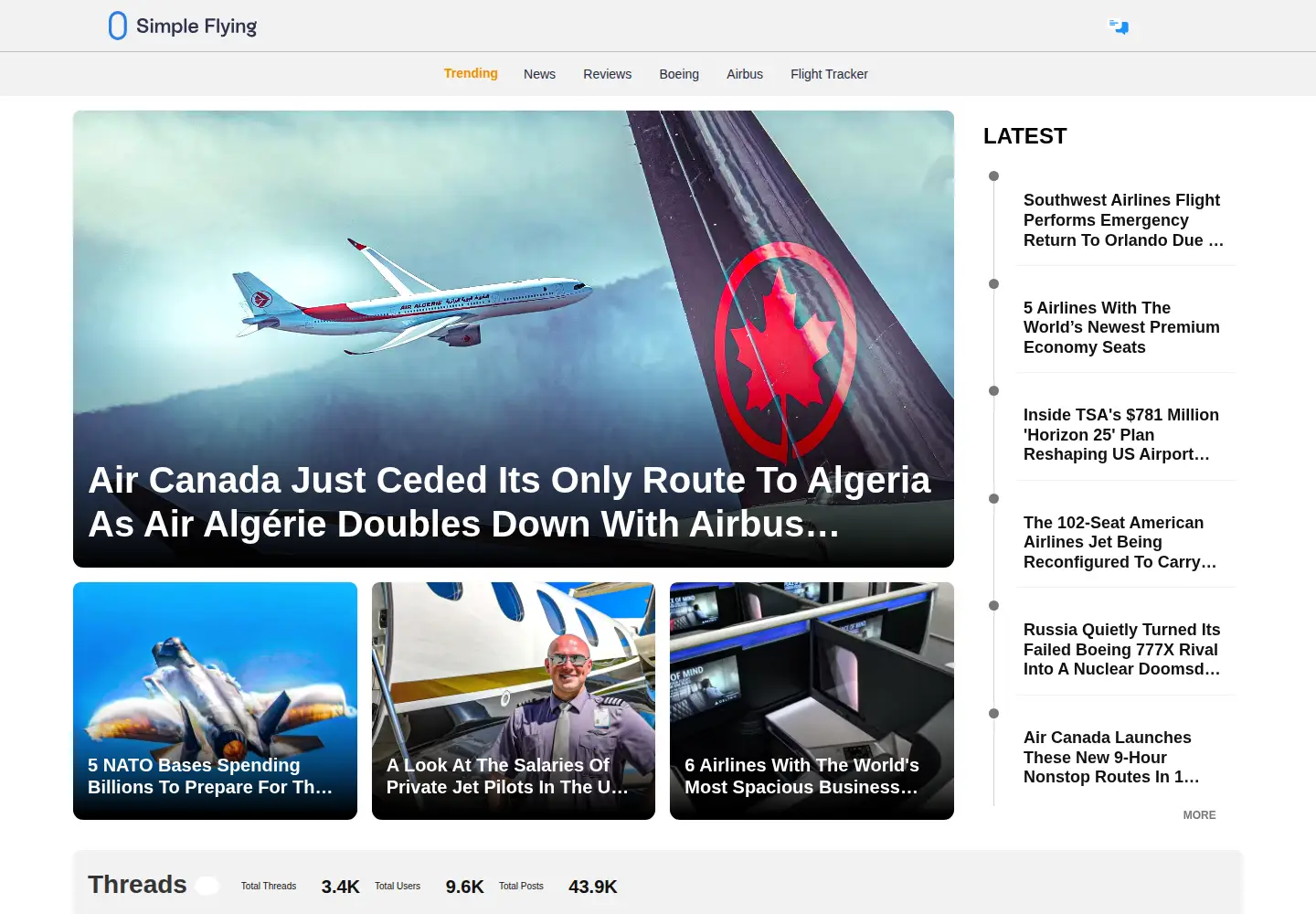 Screenshot of simpleflying.com