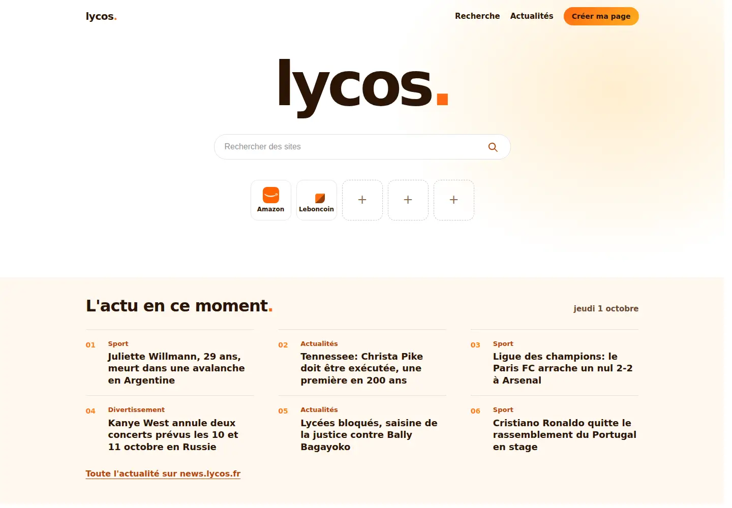 Screenshot of lycos.fr