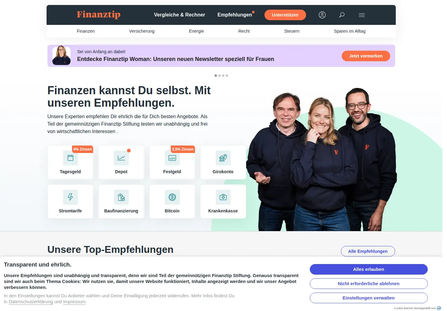 Screenshot of finanztip.de