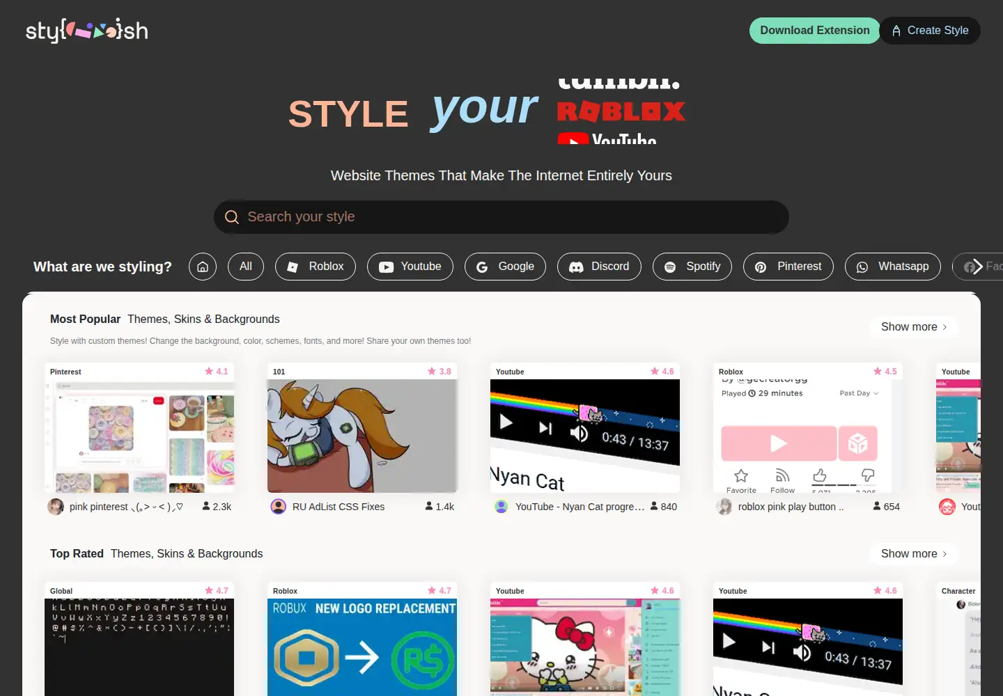 Screenshot of userstyles.org