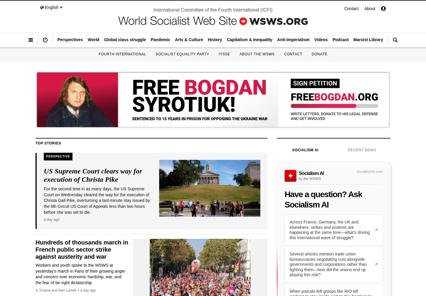 Screenshot of wsws.org