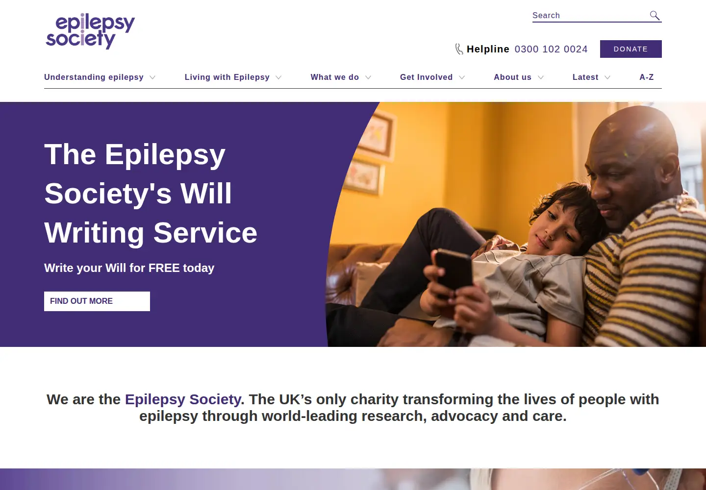 Screenshot of epilepsysociety.org.uk