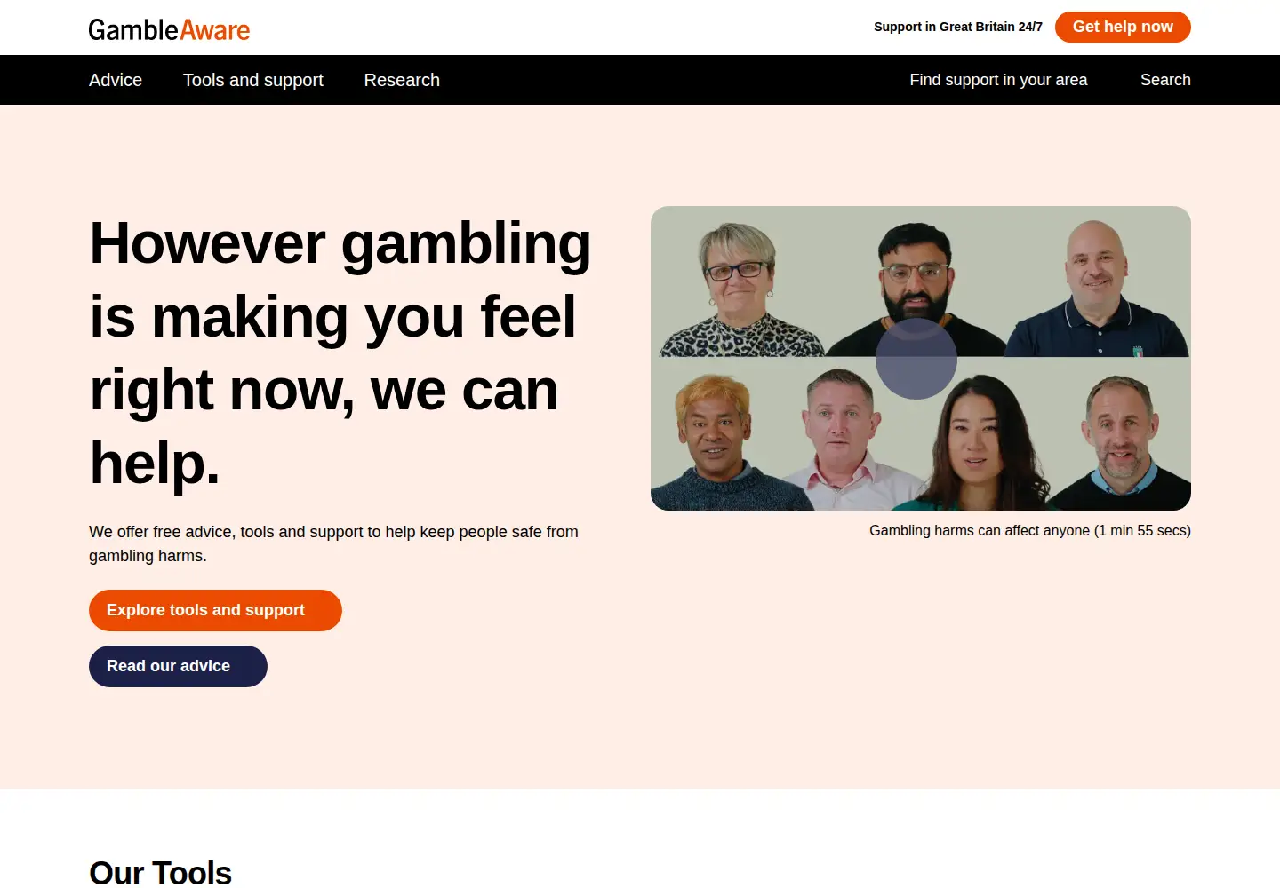 Screenshot of begambleaware.org
