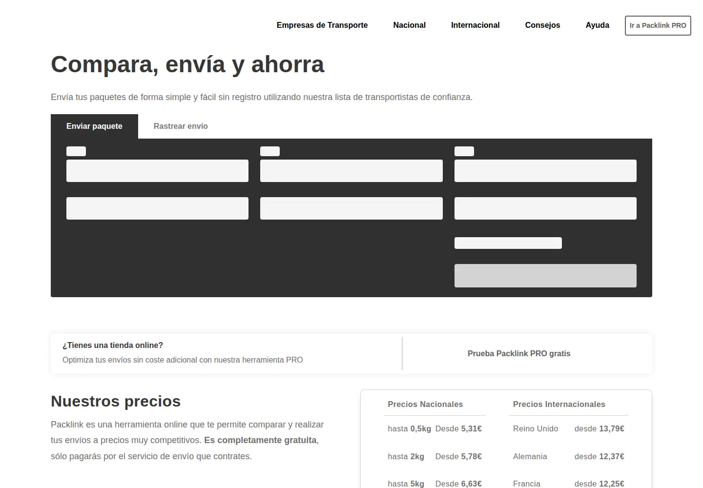 Screenshot of packlink.es