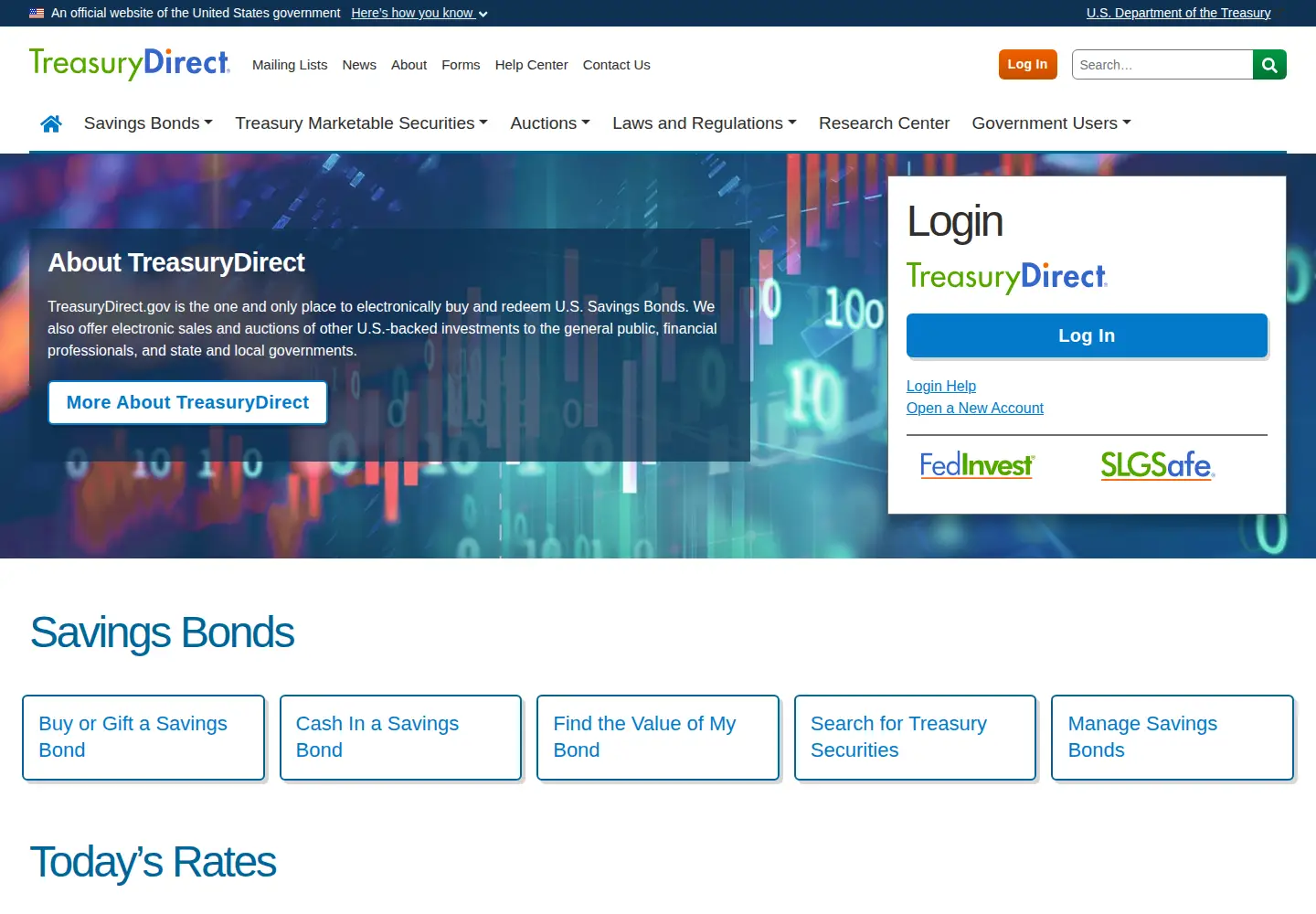 Screenshot of treasurydirect.gov