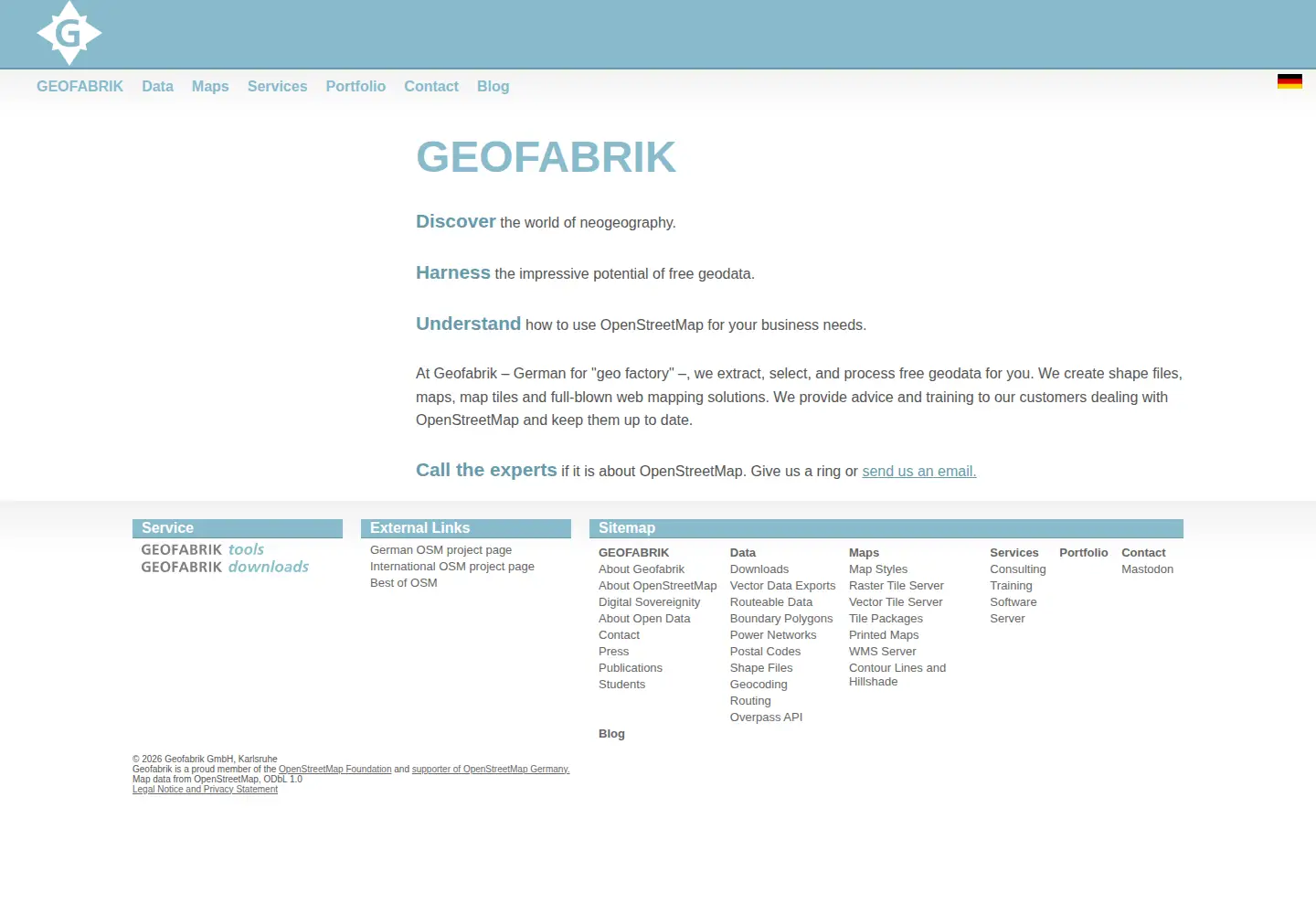 Screenshot of geofabrik.de