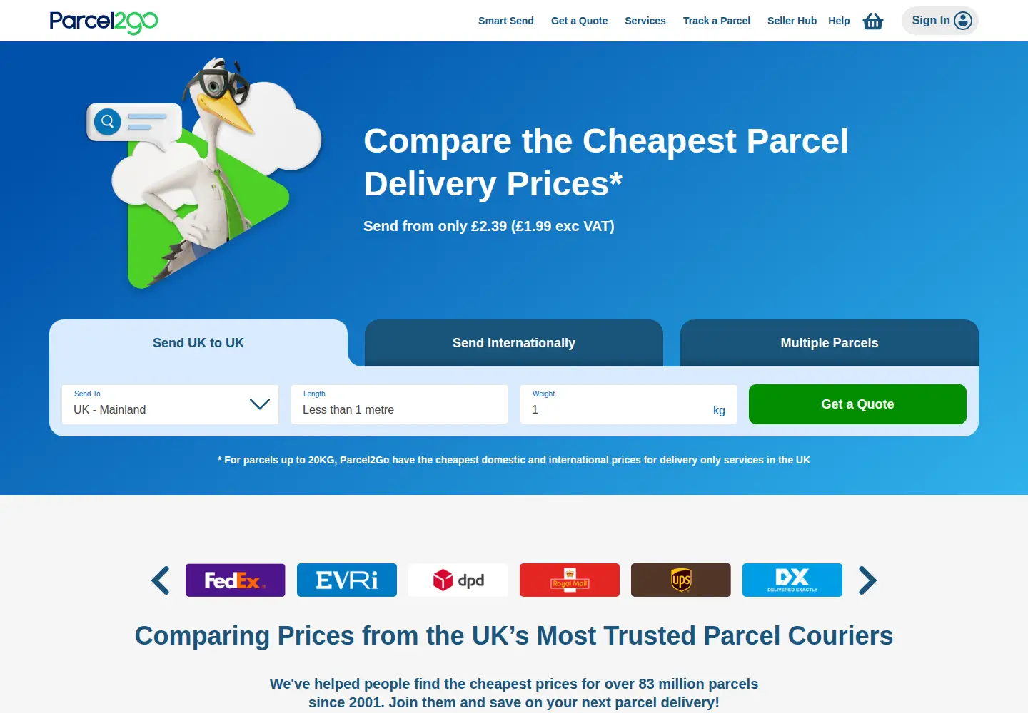 Screenshot of parcel2go.com