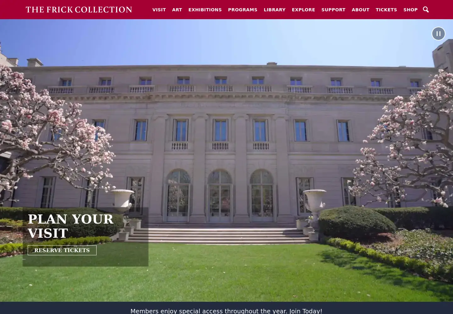 Captured homepage of frick.org in the current scan