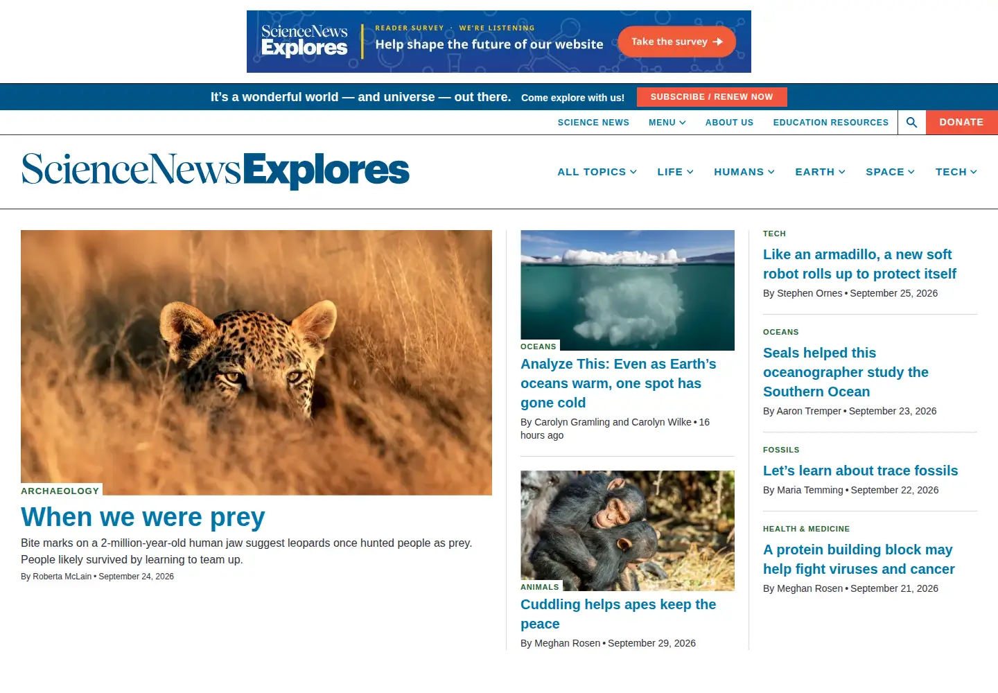 Screenshot of sciencenewsforstudents.org