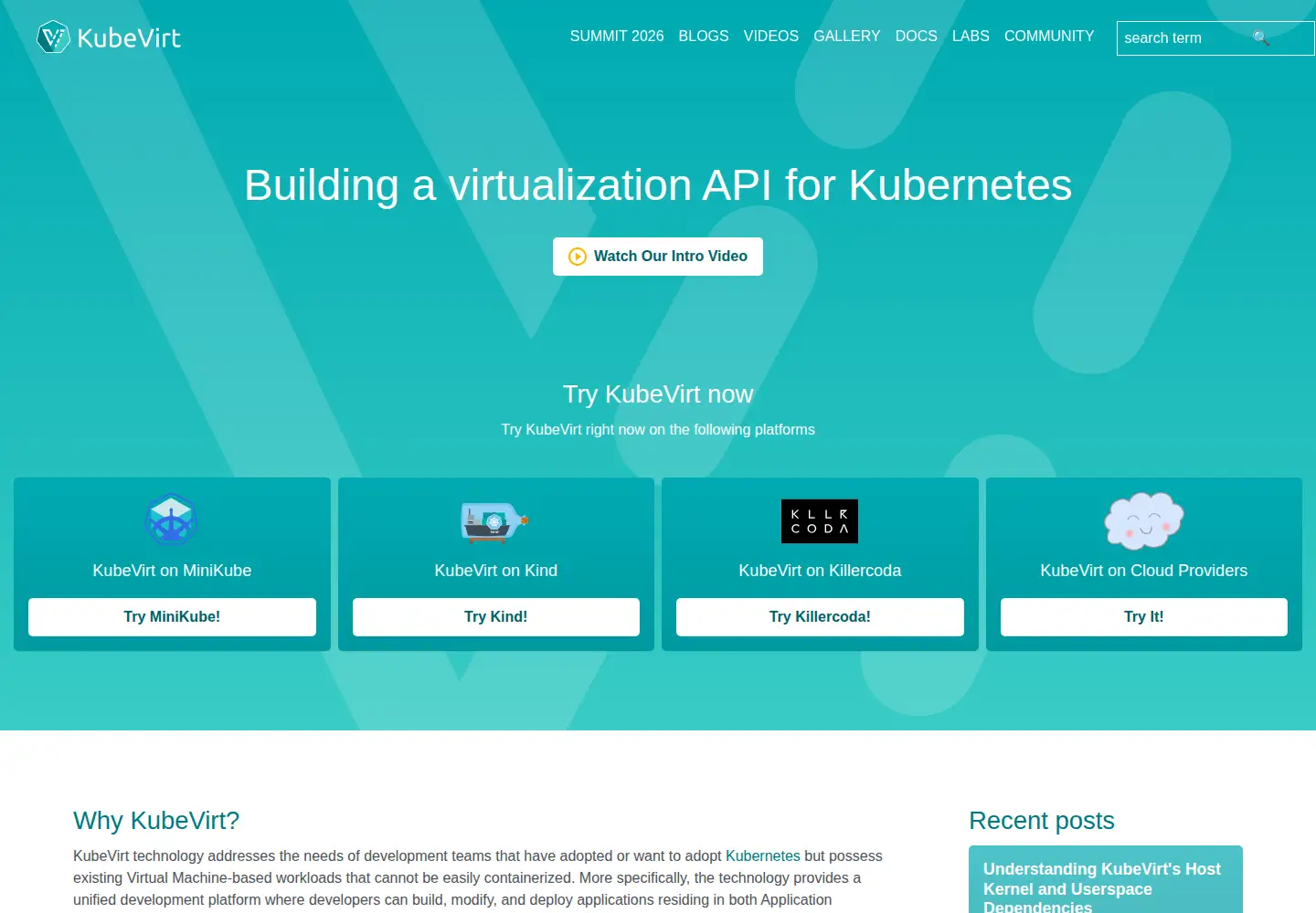 Screenshot of kubevirt.io