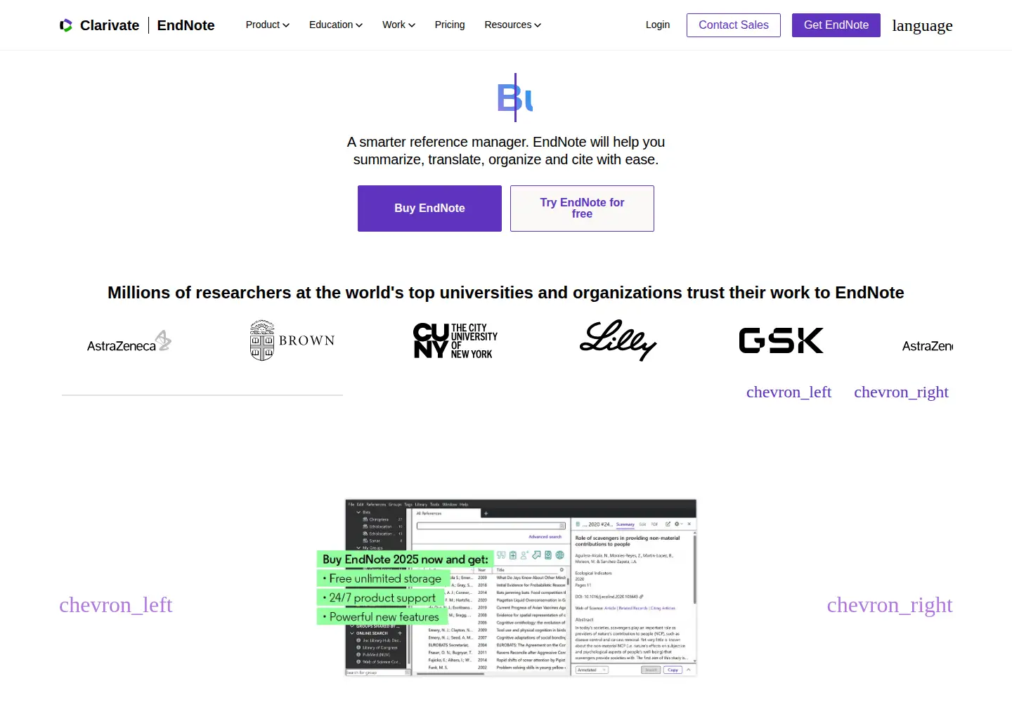 Screenshot of endnote.com