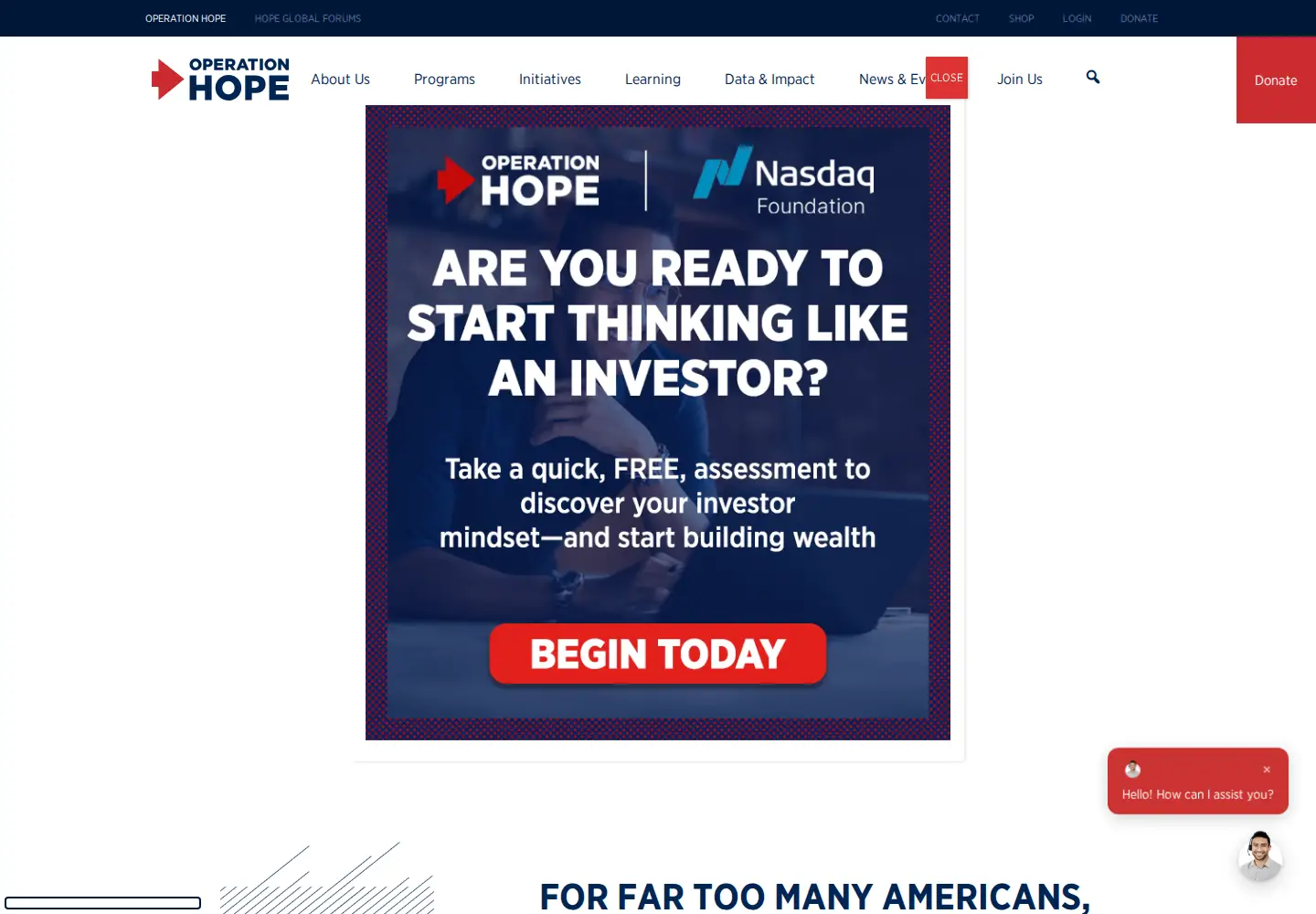 Screenshot of operationhope.org