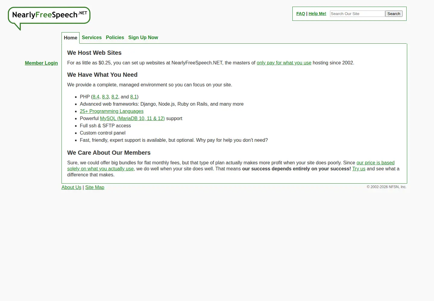 Screenshot of nfshost.com