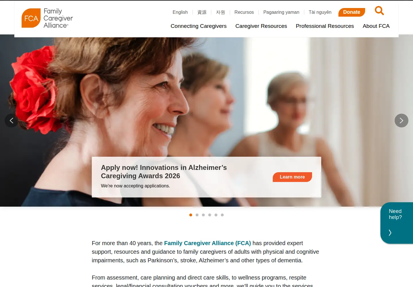 Screenshot of caregiver.org