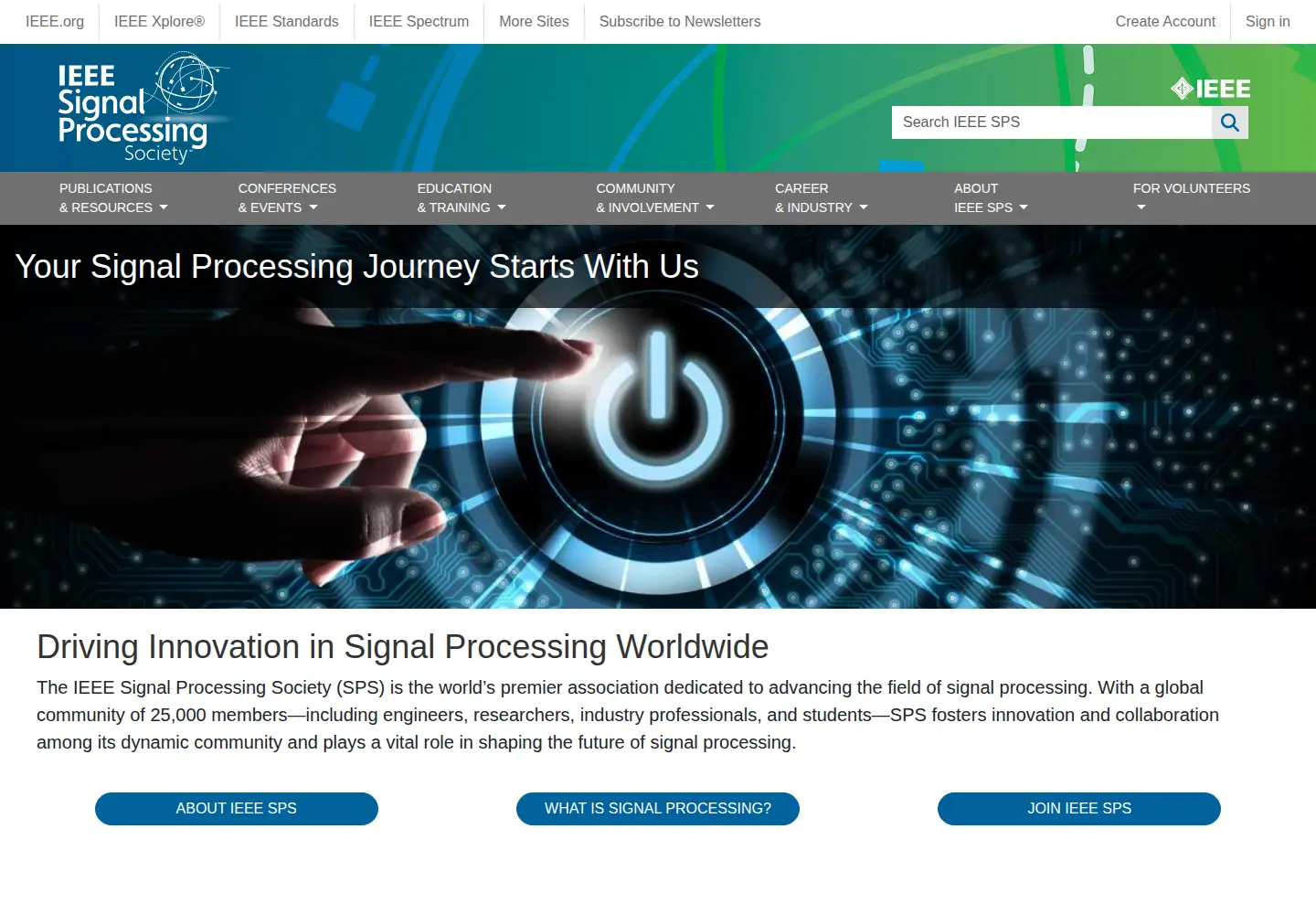 Screenshot of signalprocessingsociety.org