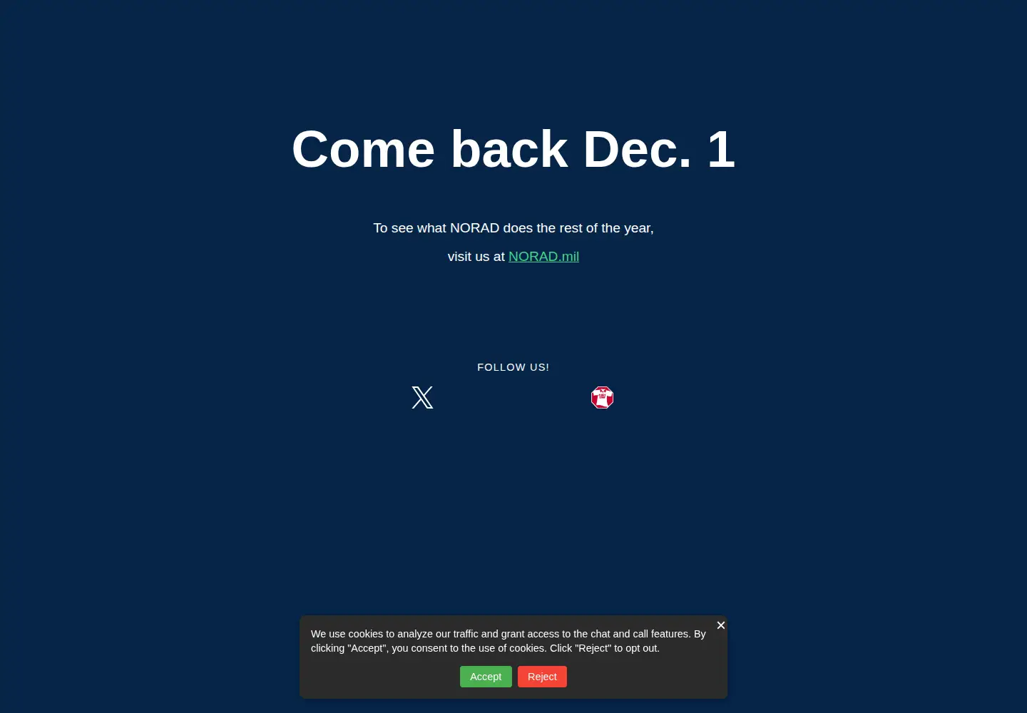 Captured homepage of noradsanta.org in the current scan