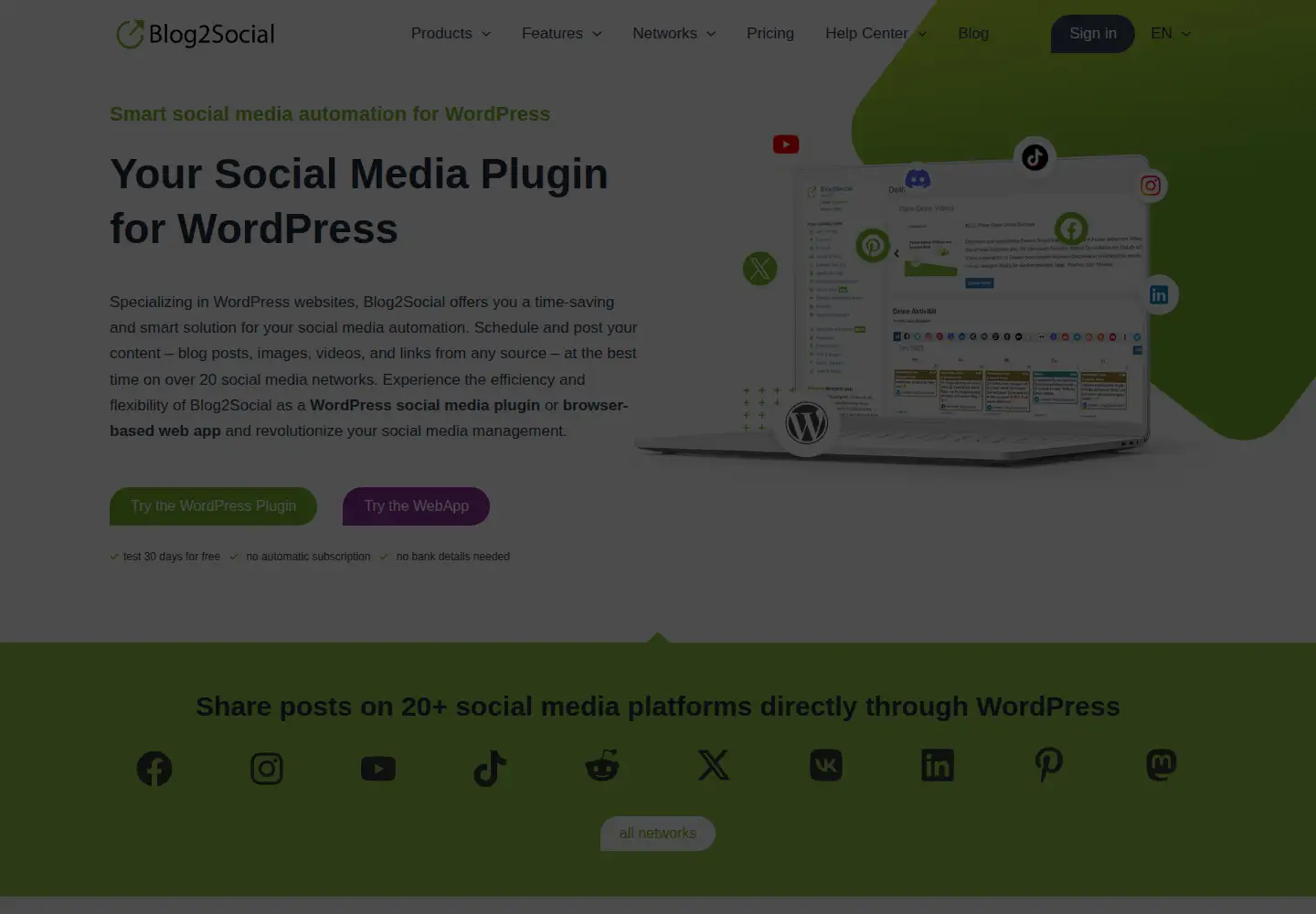 Screenshot of blog2social.com