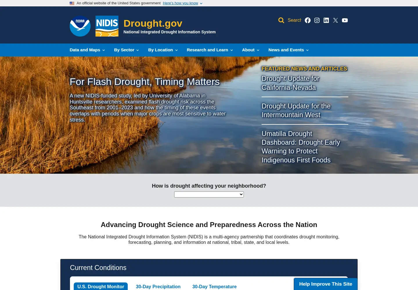 Screenshot of drought.gov