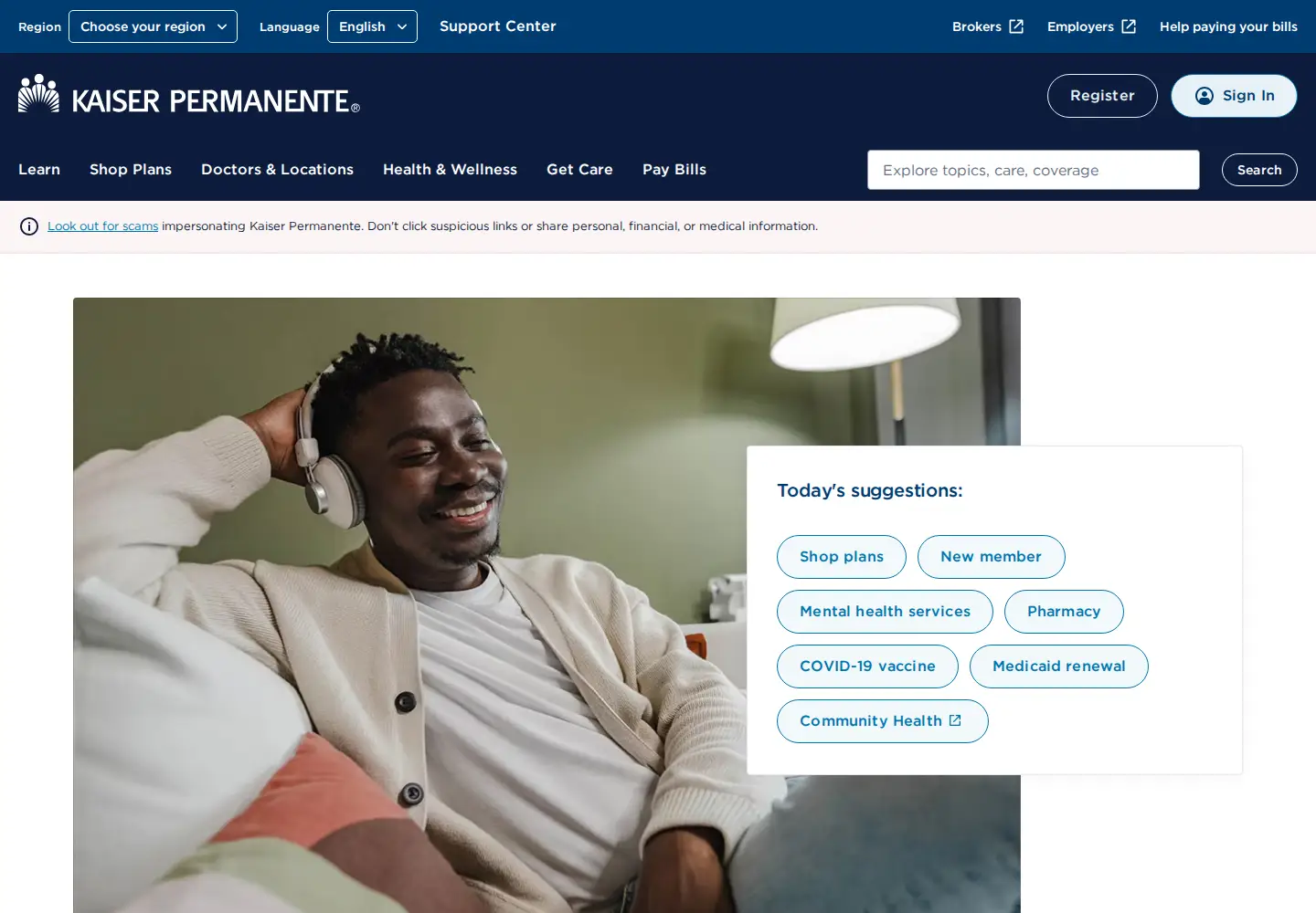 Screenshot of kp.org