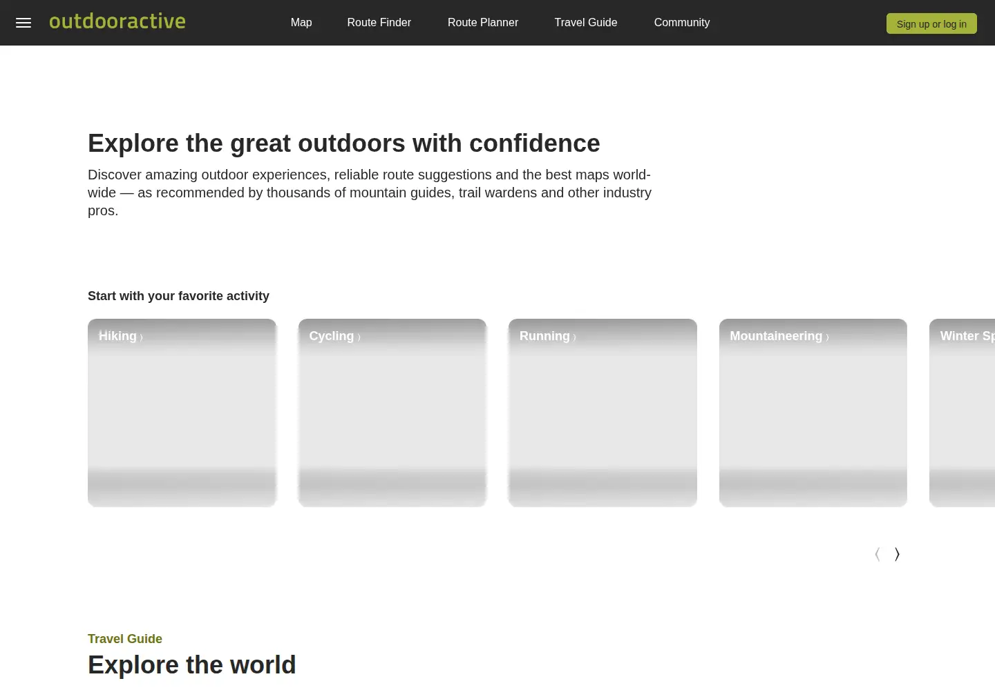 Captured homepage of outdooractive.com in the current scan