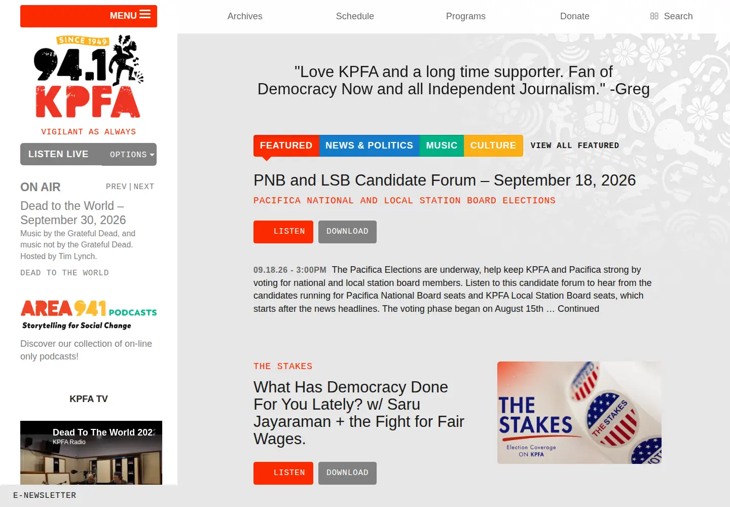 Screenshot of kpfa.org