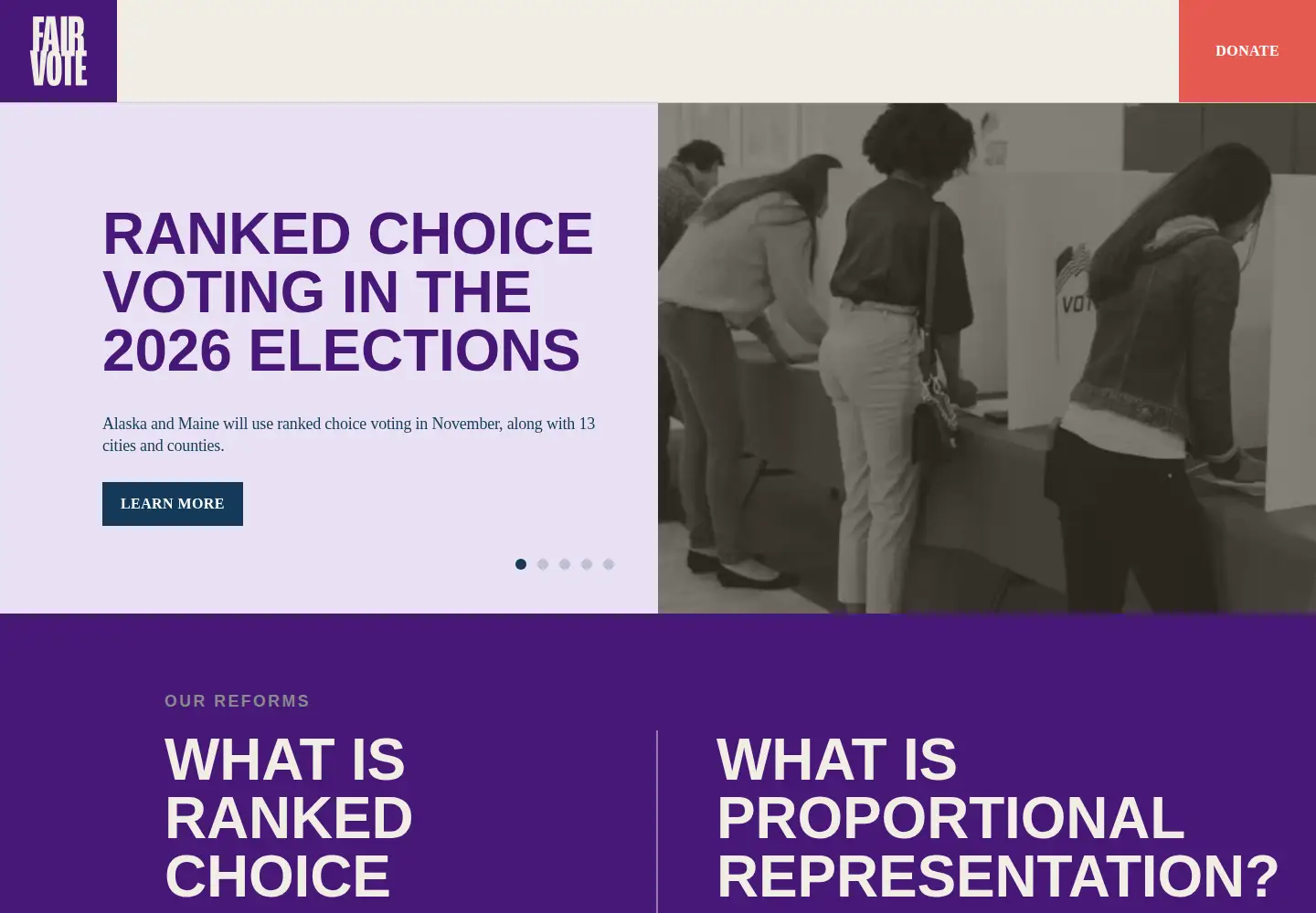 Screenshot of fairvote.org