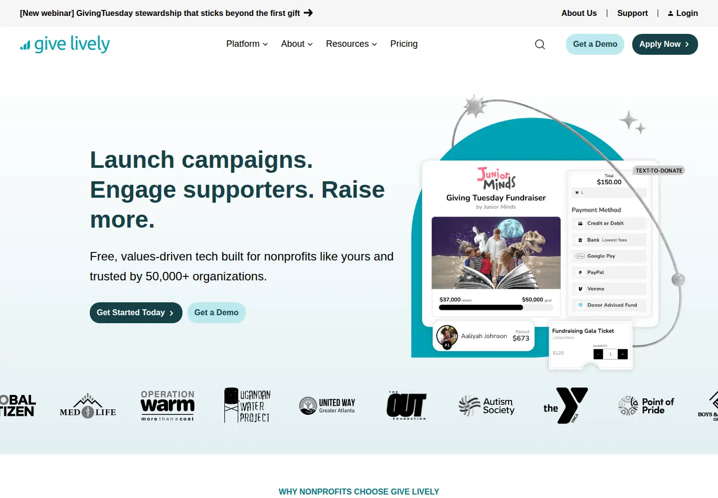 Screenshot of givelively.org