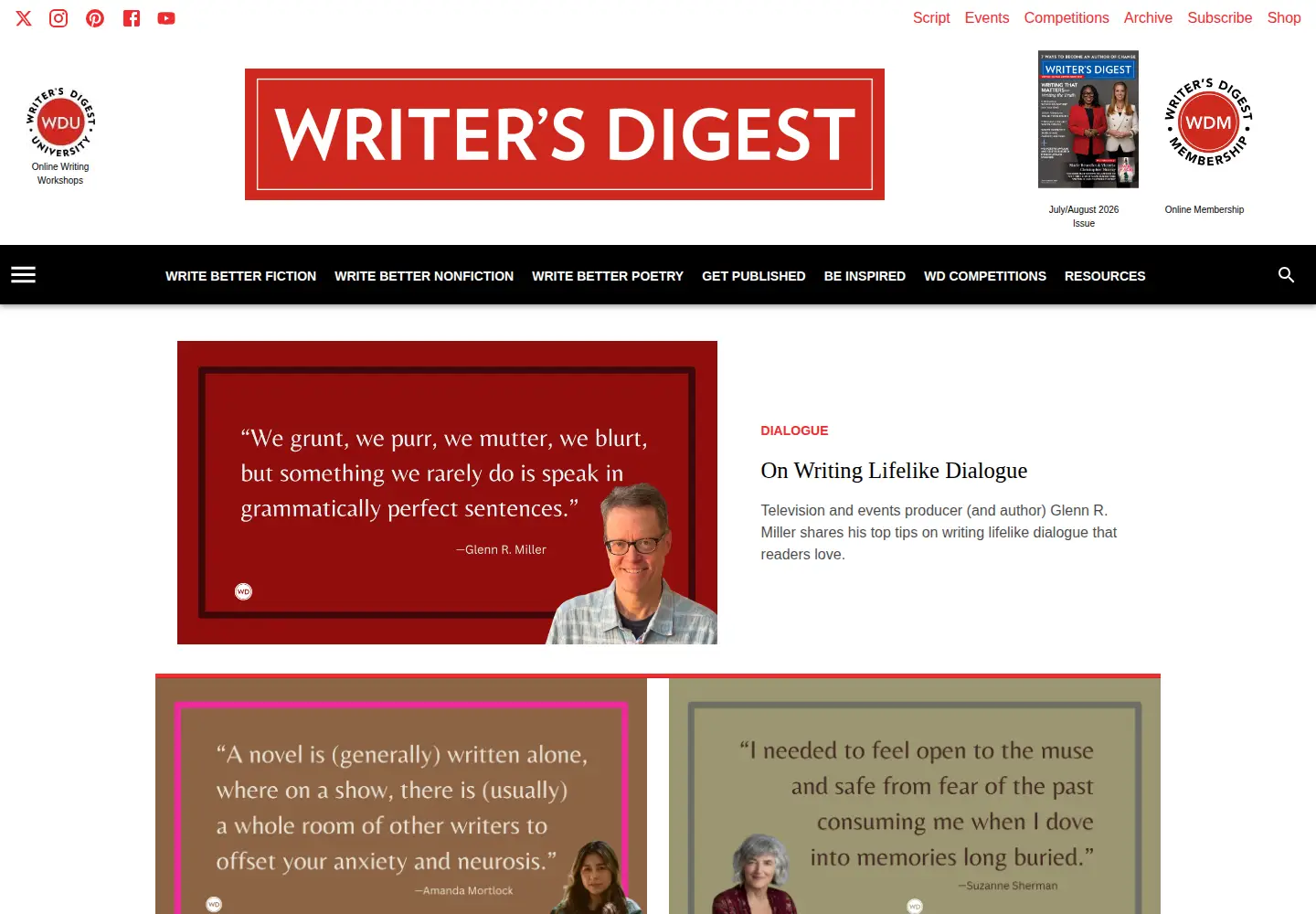 Captured homepage of writersdigest.com in the current scan