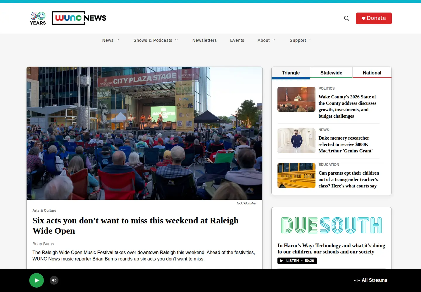 Screenshot of wunc.org