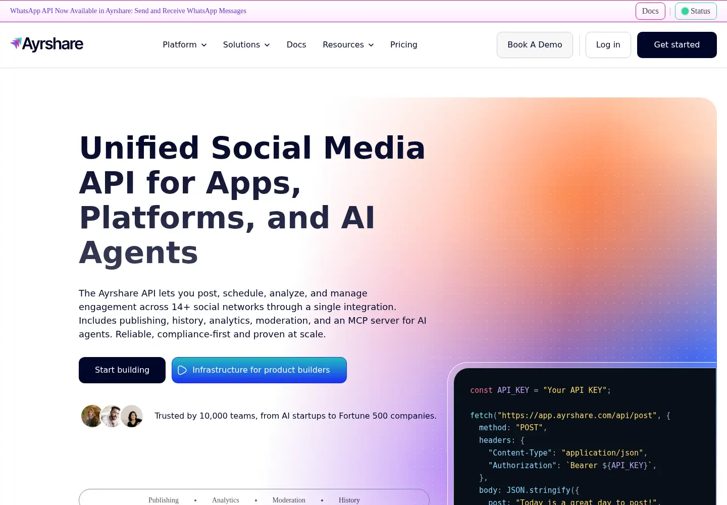 Screenshot of ayrshare.com