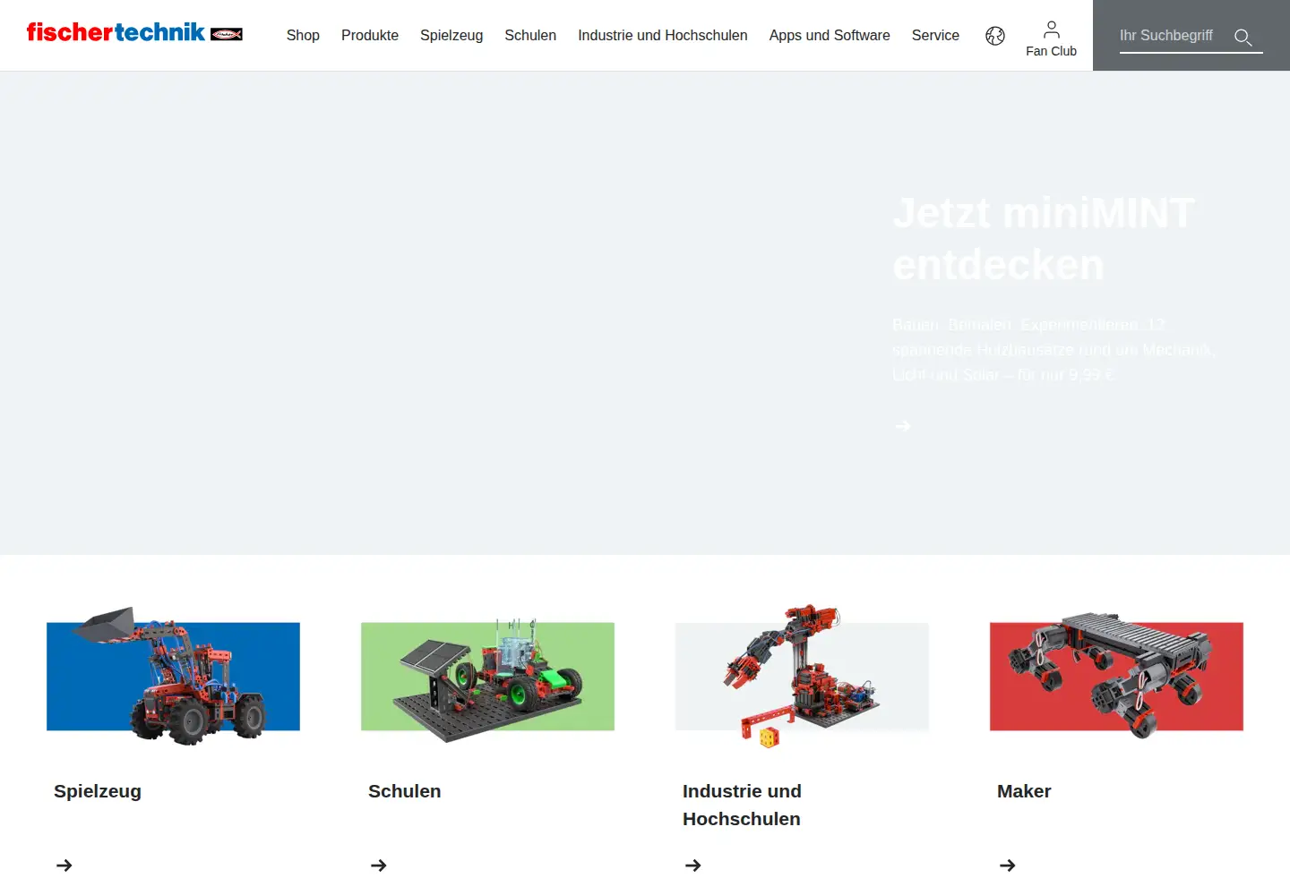 Screenshot of fischertechnik.de