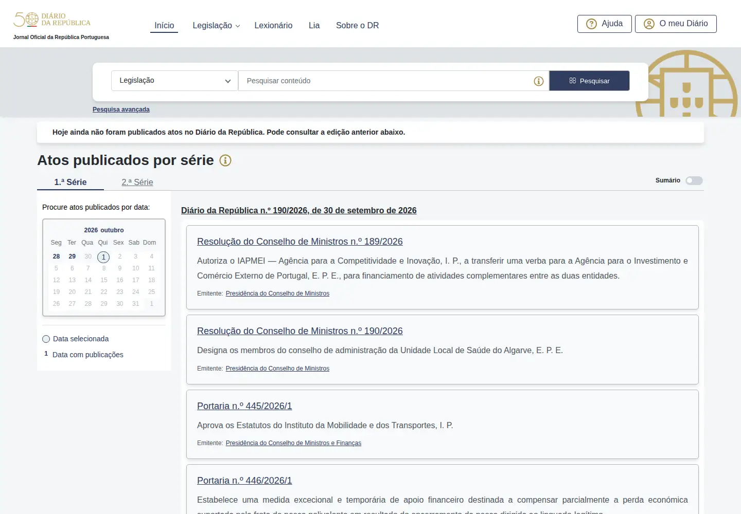 Screenshot of diariodarepublica.pt