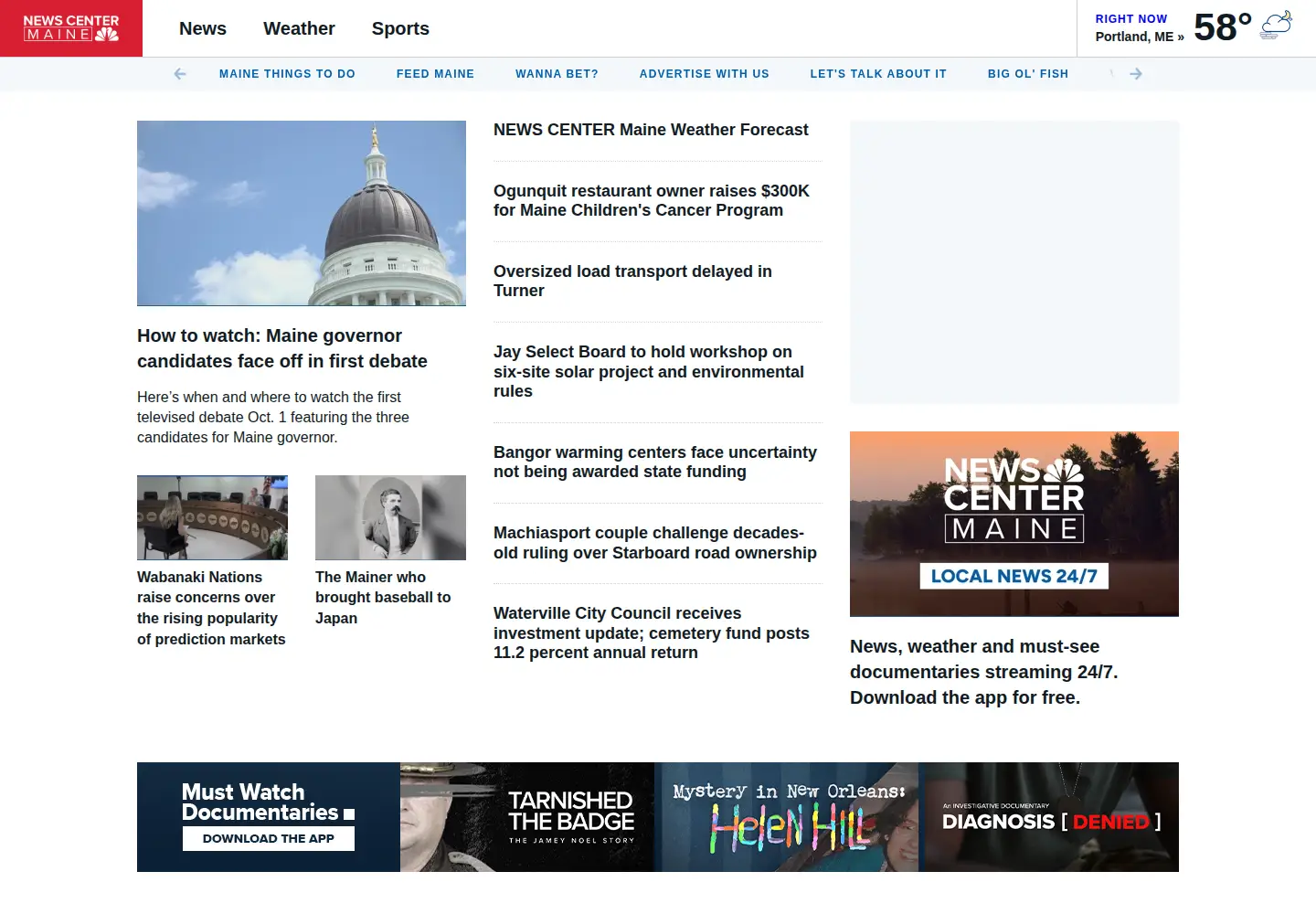 Captured homepage of newscentermaine.com in the current scan