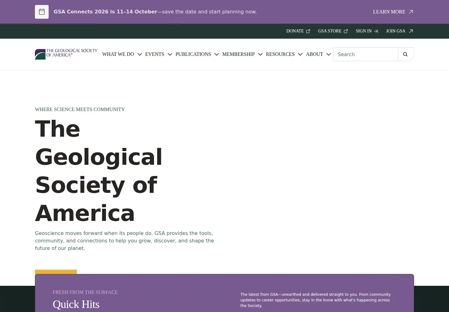 Screenshot of geosociety.org