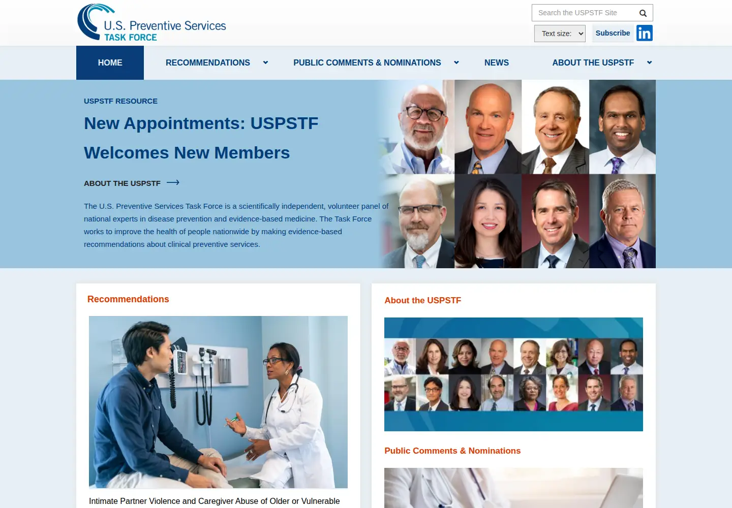 Screenshot of uspreventiveservicestaskforce.org