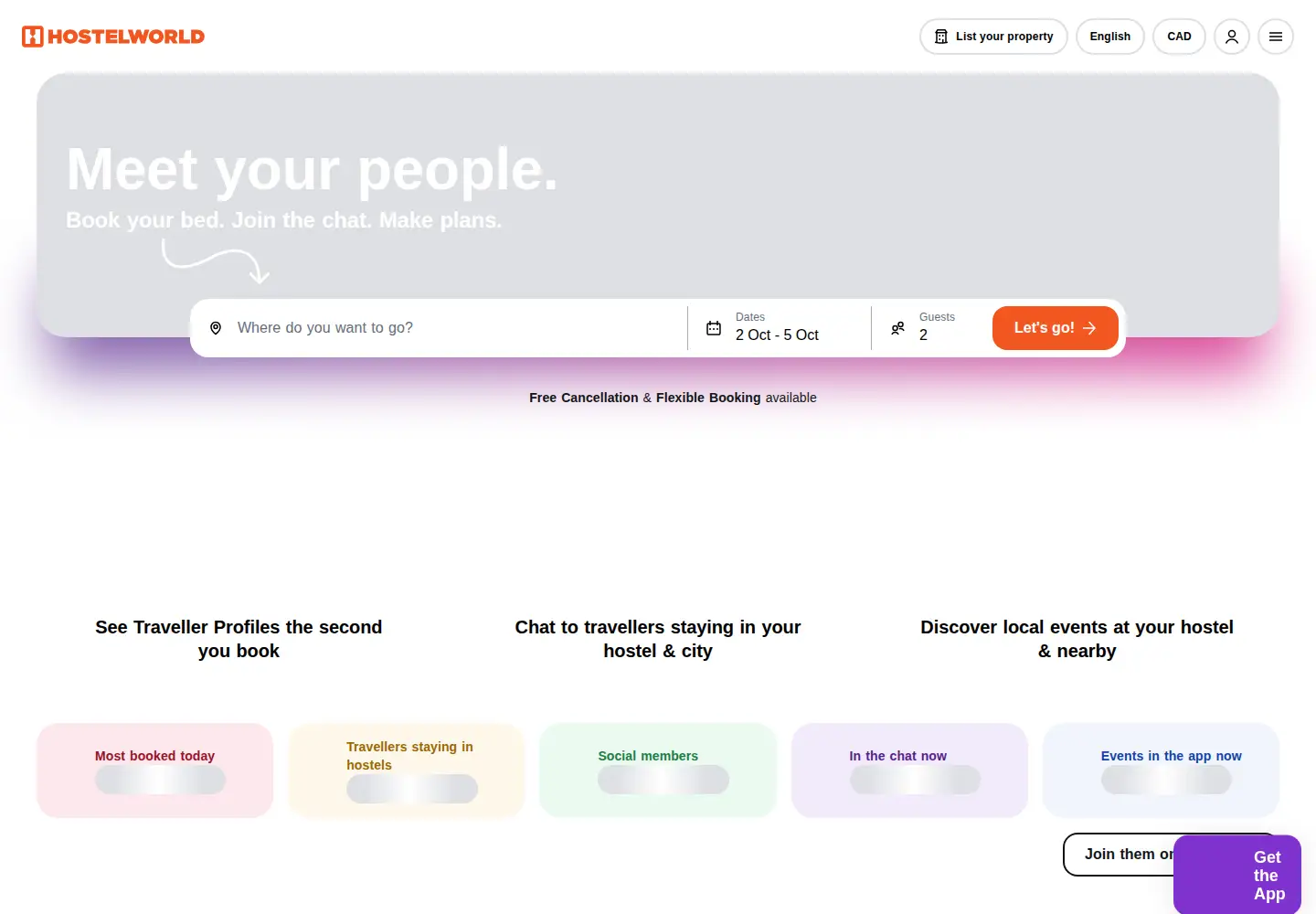 Screenshot of hostelworld.com