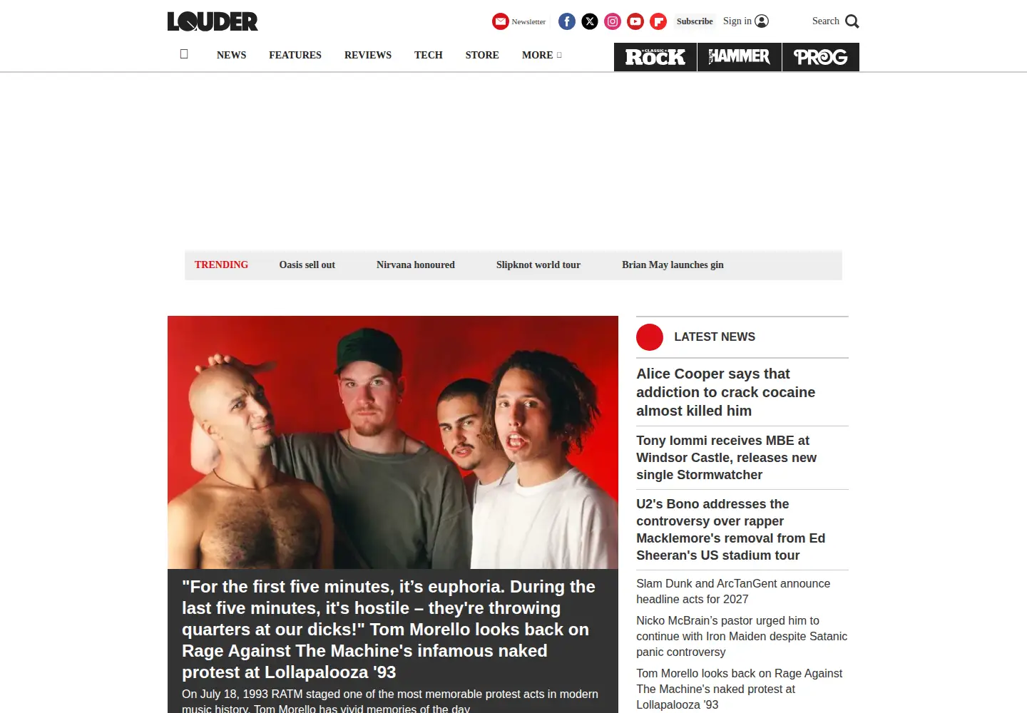 Screenshot of loudersound.com