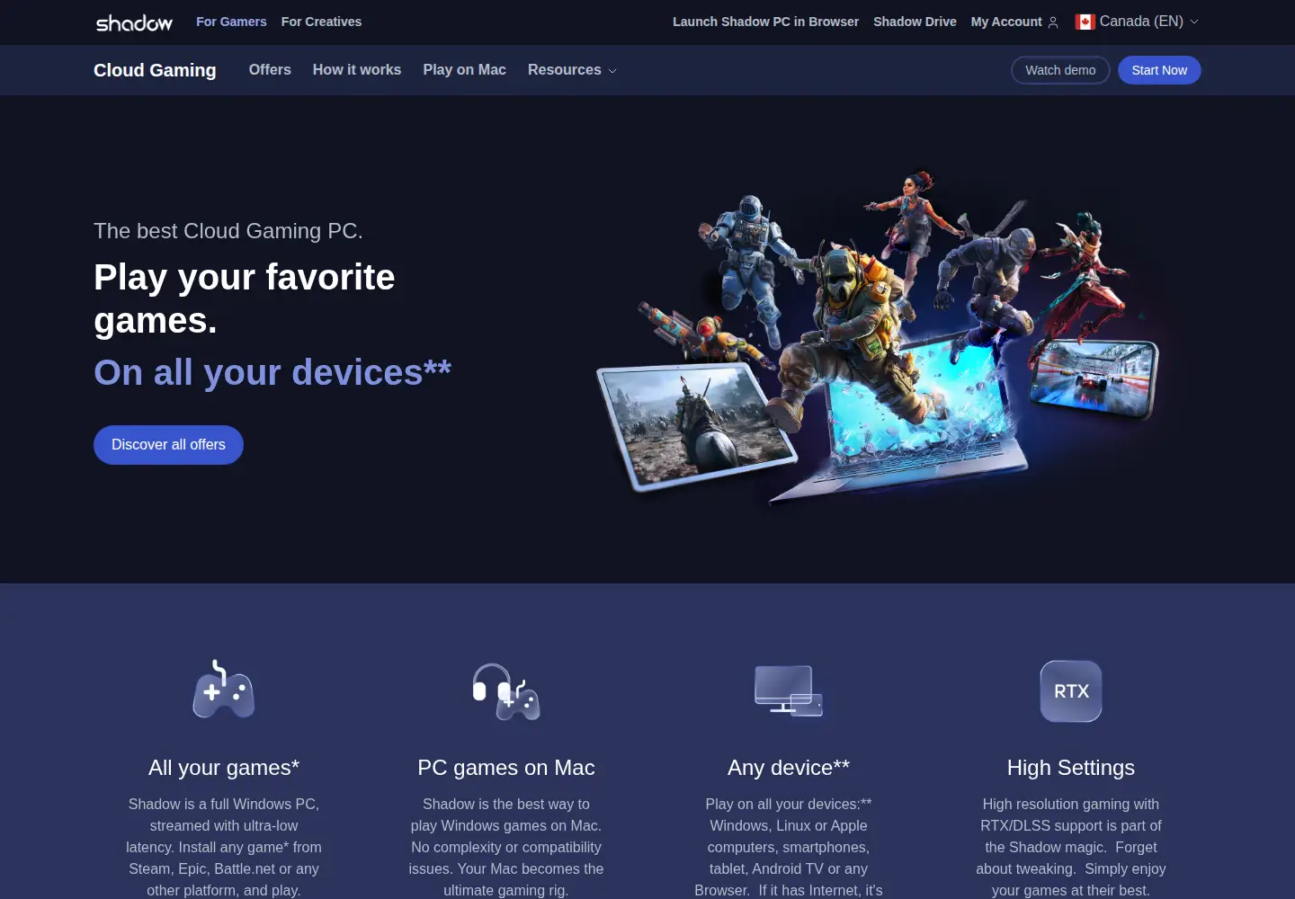 Screenshot of shadow.tech