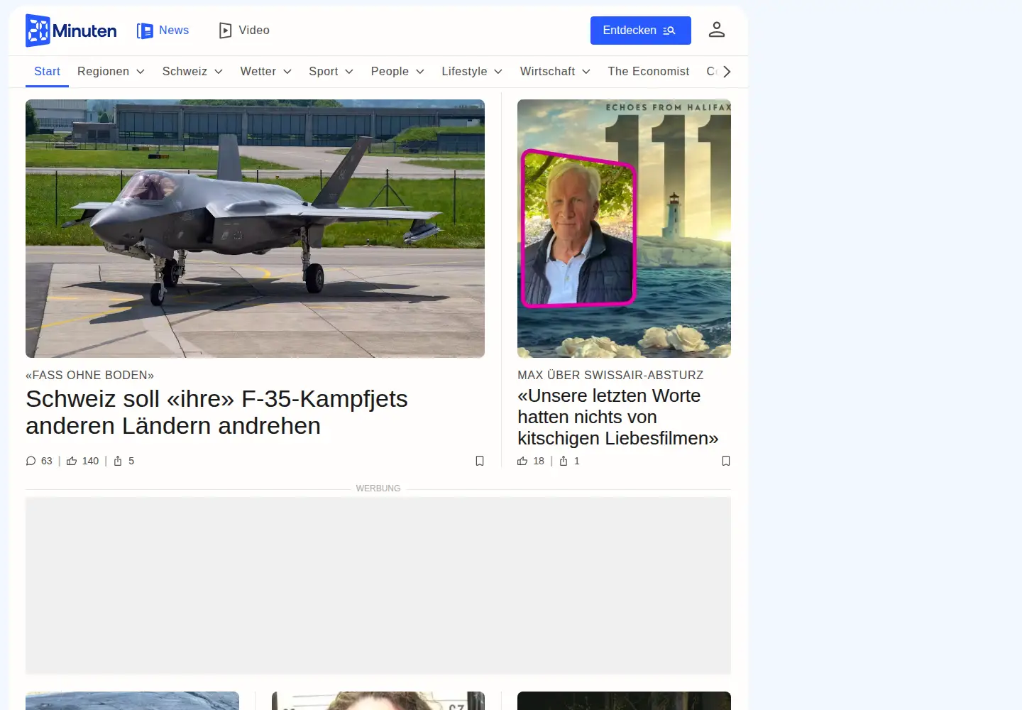 Screenshot of 20min.ch