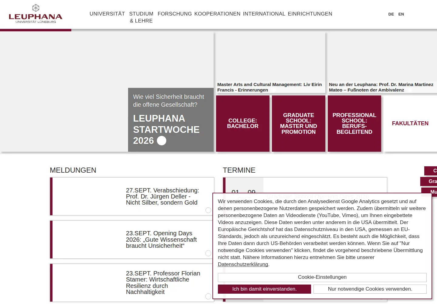 Screenshot of leuphana.de