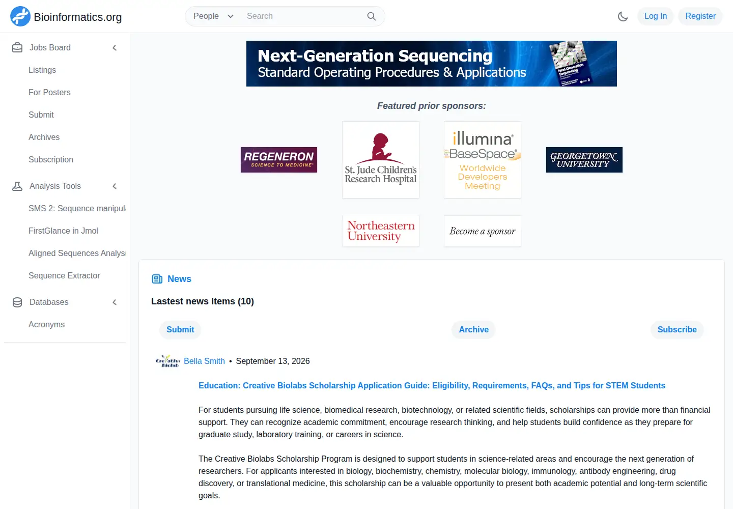 Screenshot of bioinformatics.org