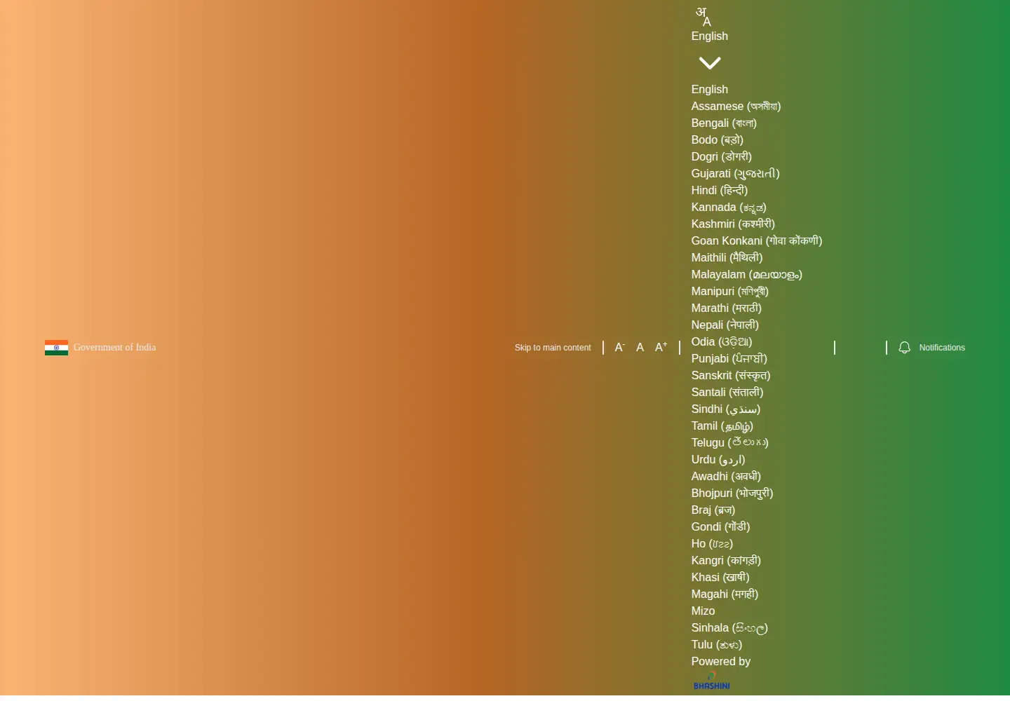 Screenshot of bhashini.gov.in