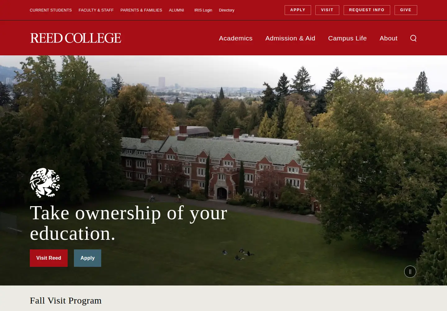 Screenshot of reed.edu